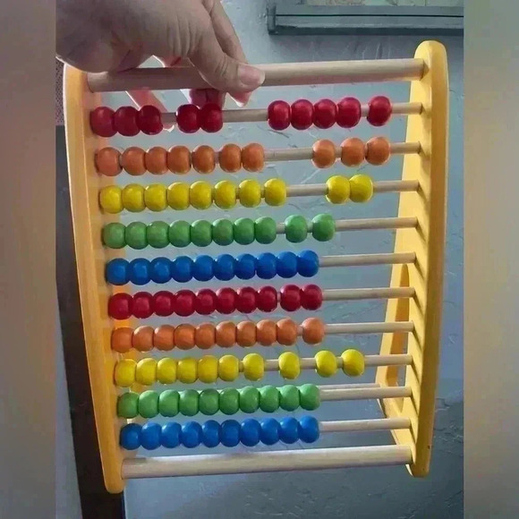 Pidoko Kids Wooden Youth Abacus Yellow 100 beads colorful rainbow 12.5” x 10” - Picture 2 of 5